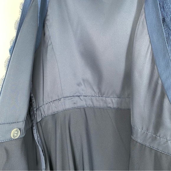 Anthropologie BLHDN Va Et Vien Slate Blue Wingspan Silk Wrap Mini Dress Size 10 - Picture 8 of 11